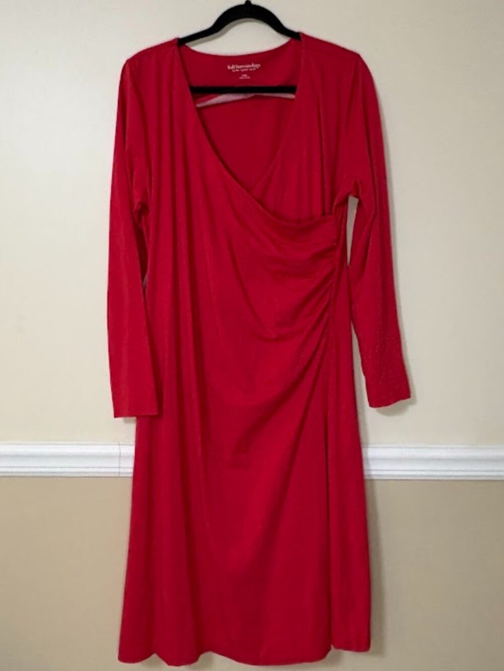 Soft Surroundings Large Red Wrap Dress Long Sleeve Ruched Midi